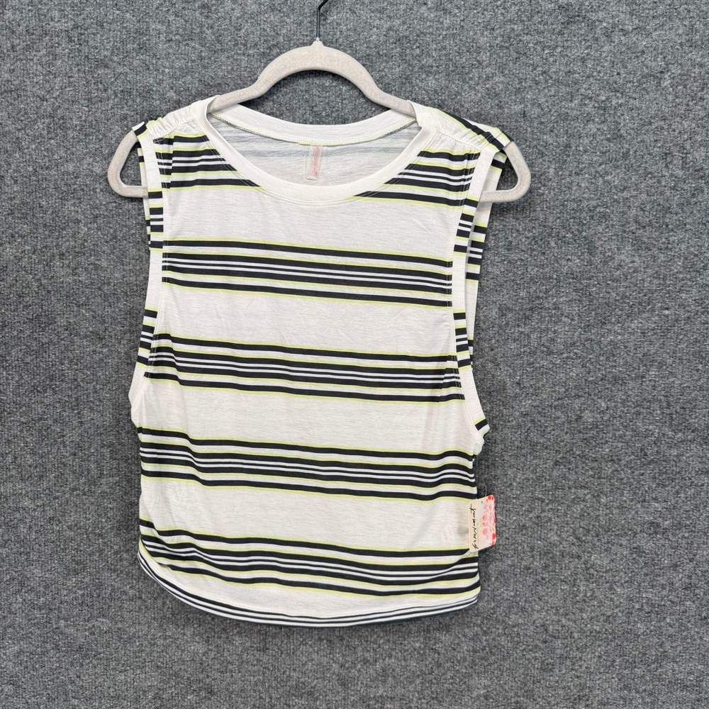 FP Movement Tank Top Women Medium White Striped Crop Muscle Tee Free People NEW